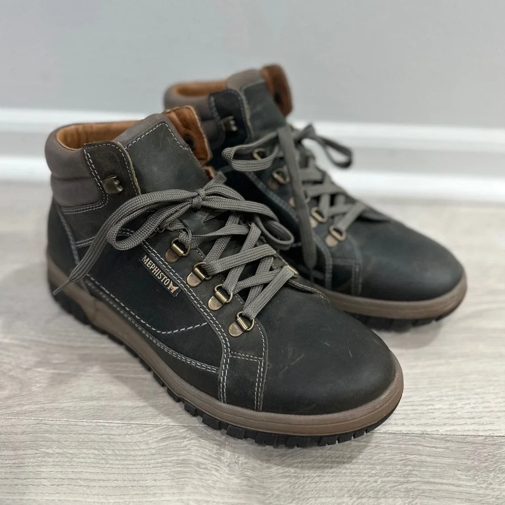 Mephisto Pitt Mid Lace Up Boots Mens 8 Grizzly Leather Hiking Workwear Gorpcore